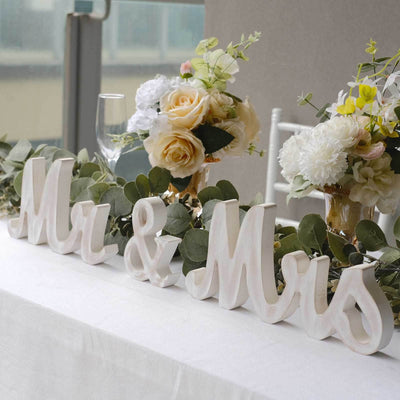Rustic Wooden "Mr & Mrs" Freestanding Letters Whitewashed - Farmhouse Chic Wedding Table Display Props