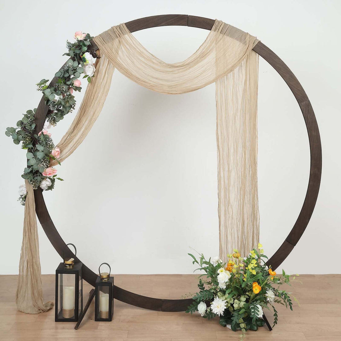 Beige Gauze Cheesecloth Draping Fabric Wedding Arch Decorations, Boho Arbor Long Curtain Panel 20ft