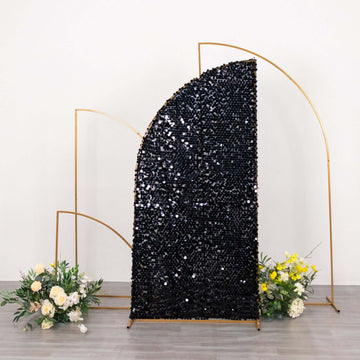 Black Double Sided Big Payette Sequin Chiara Backdrop Stand Cover For Half Moon Wedding Arch 6ft