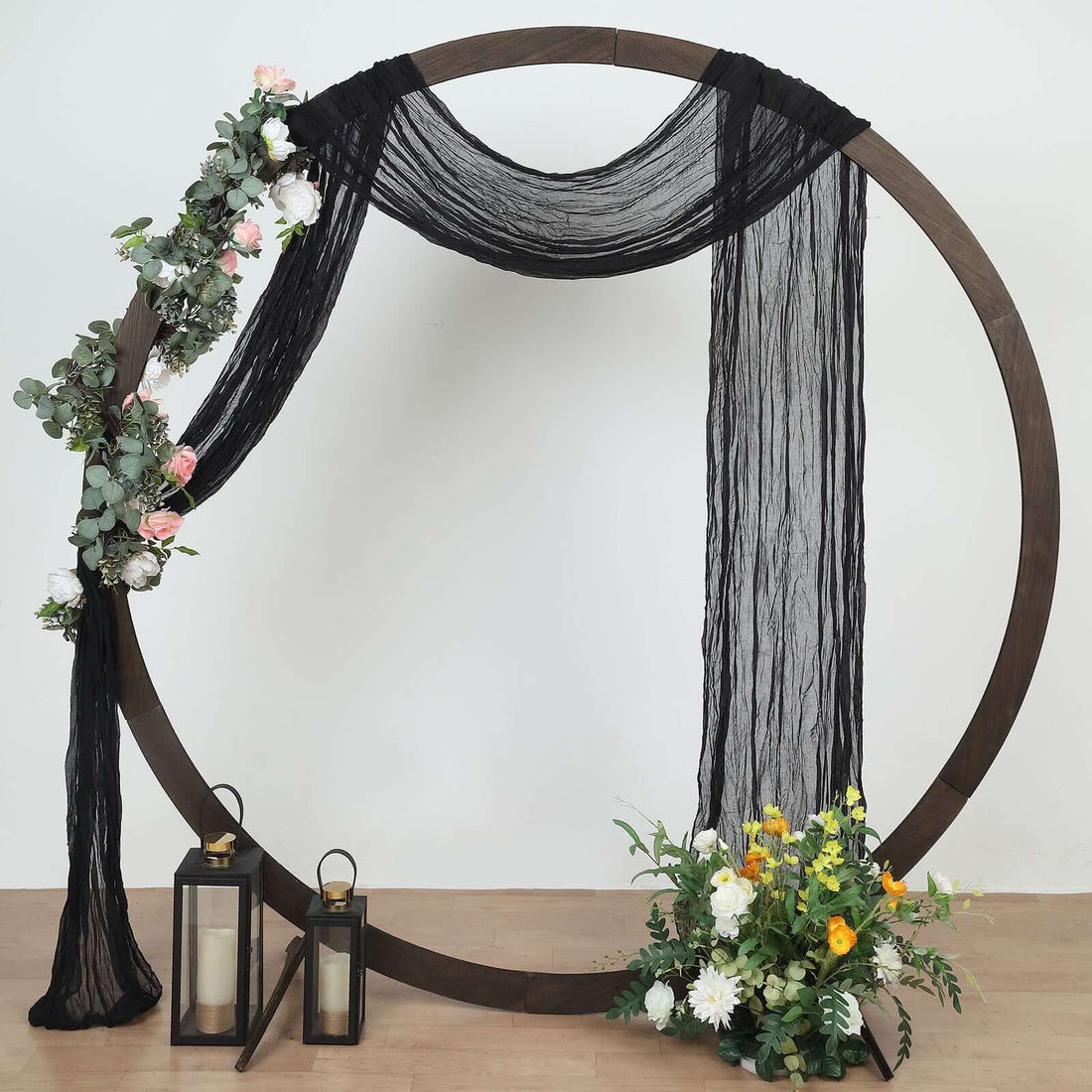 Black Gauze Cheesecloth Draping Fabric Wedding Arch Decorations, Boho Arbor Long Curtain Panel 20ft