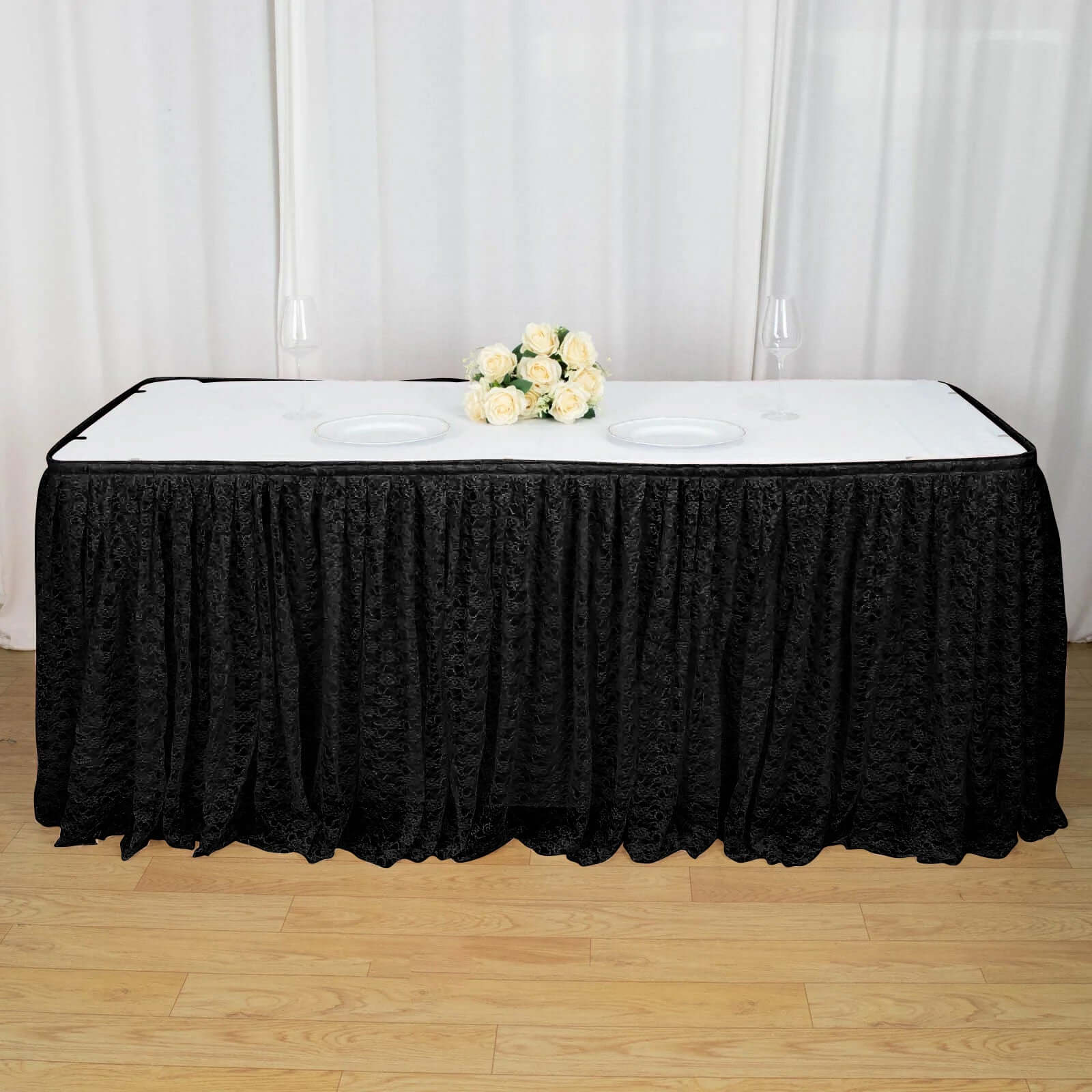 Black Premium Pleated Lace Table Skirt - 21FT