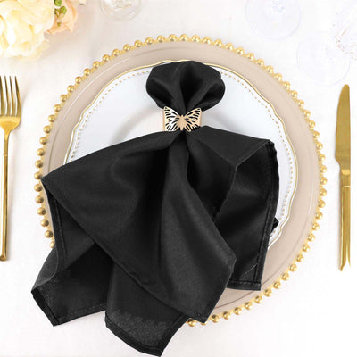 5 Pack Polyester Napkins 20"x20" Black - Durable Wrinkle Resistant Dinner Napkins for Graceful Weddings & Events