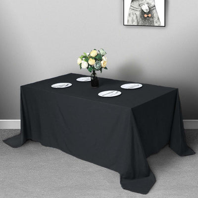 Polyester Rectangle Tablecloth 90"x132" Black with Seamless Finish - Sophisticated Style for Wedding Receptions