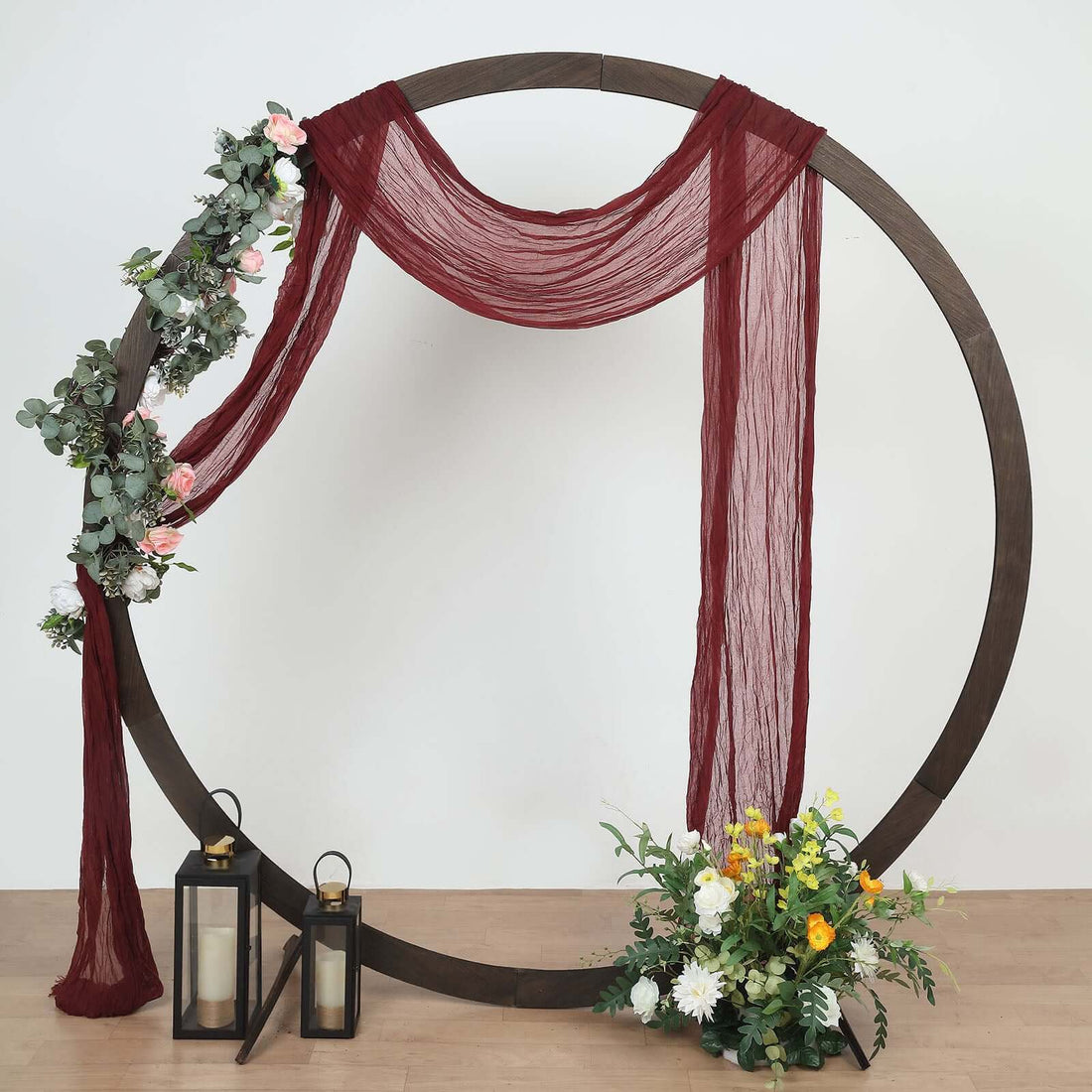 Burgundy Gauze Cheesecloth Draping Fabric Wedding Arch Decorations, Boho Arbor Long Curtain 20ft