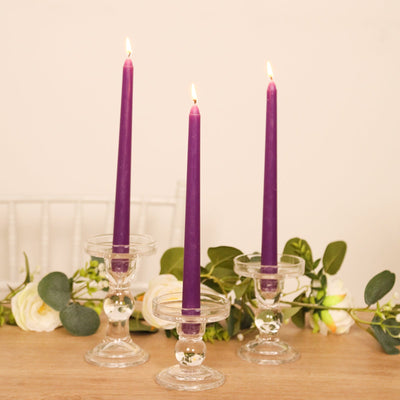 10-Pack Taper Candles 10" Premium Wax Design Purple - Unscented Candles