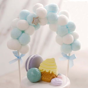 Cotton Ball Arch Cake Topper 6"x11" Blue/White - Versatile Mini Cake Decoration Supplies for Stylish & Fun Party Themes