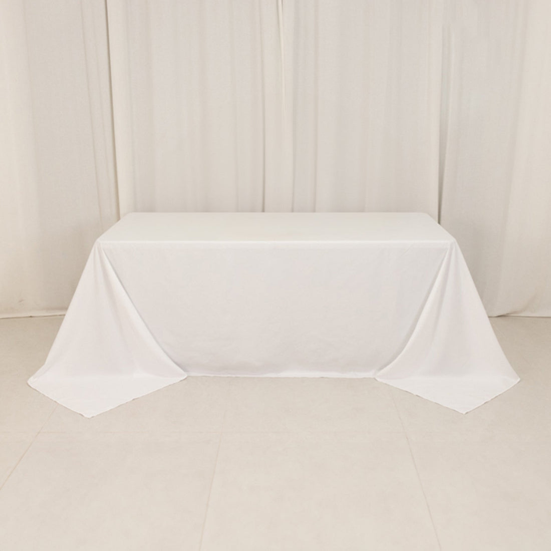 White Cotton Blend Rectangular Tablecloth Seamless 90"x132" for 6 Foot Table With Floor-Length Drop