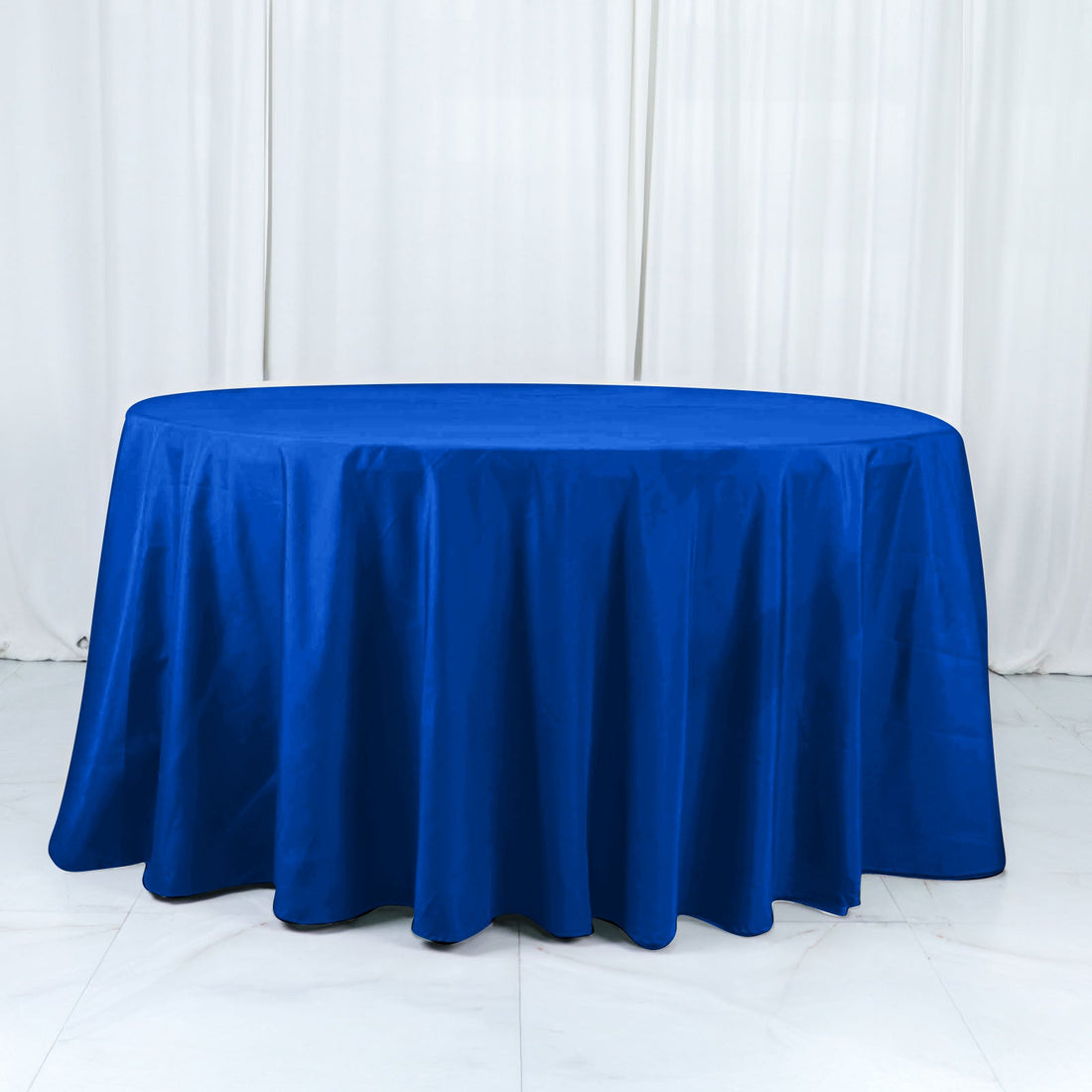 Royal Blue Cotton Blend Round Tablecloth 132inch Seamless for 6 Foot Table