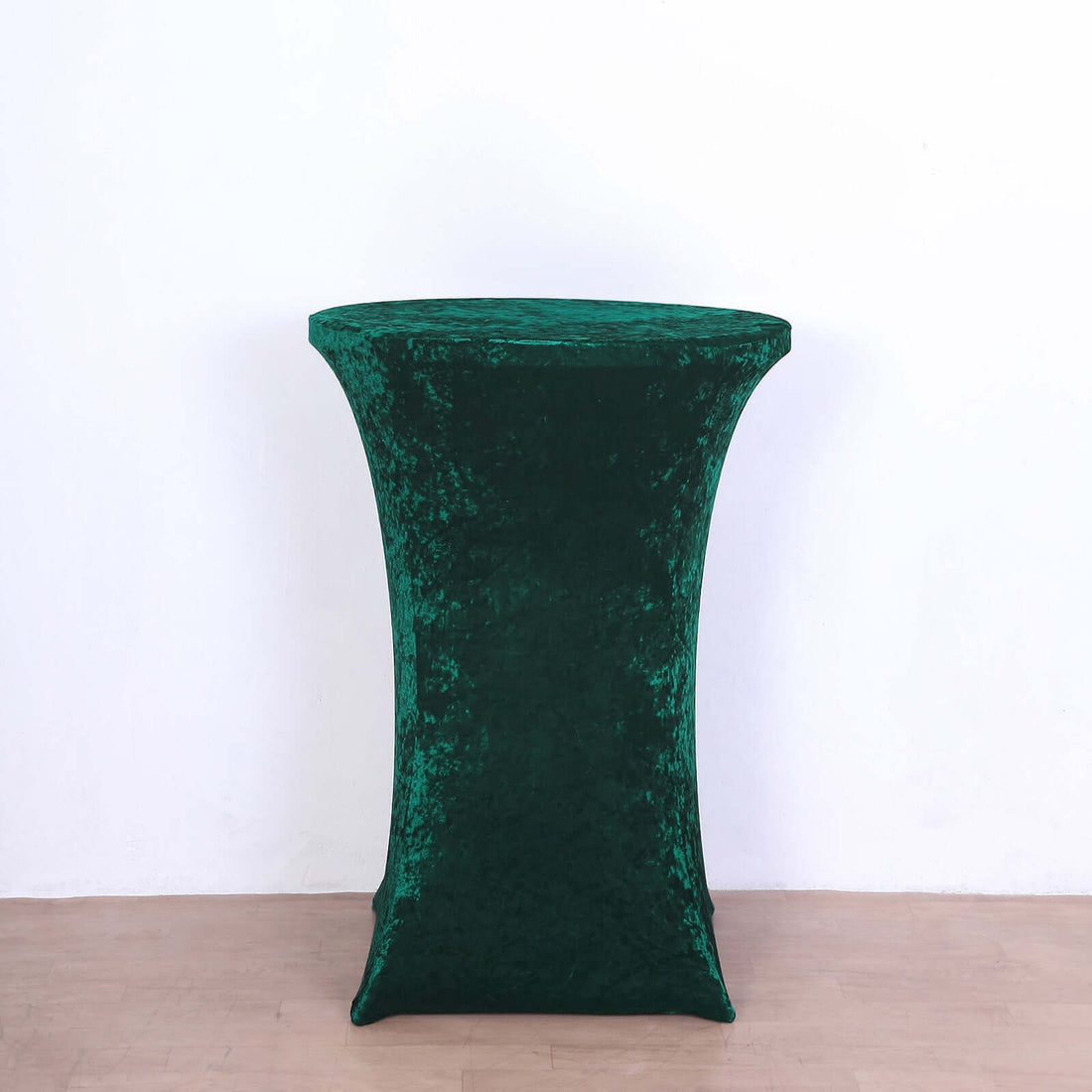 Hunter Emerald Green Crushed Velvet Stretch Fitted Round Highboy Cocktail Table Cover