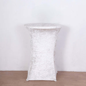 Crushed Velvet Spandex Round Cocktail Table Cover 30" White - Smooth Fitted Highboy Tablecloth for Receptions & Functions