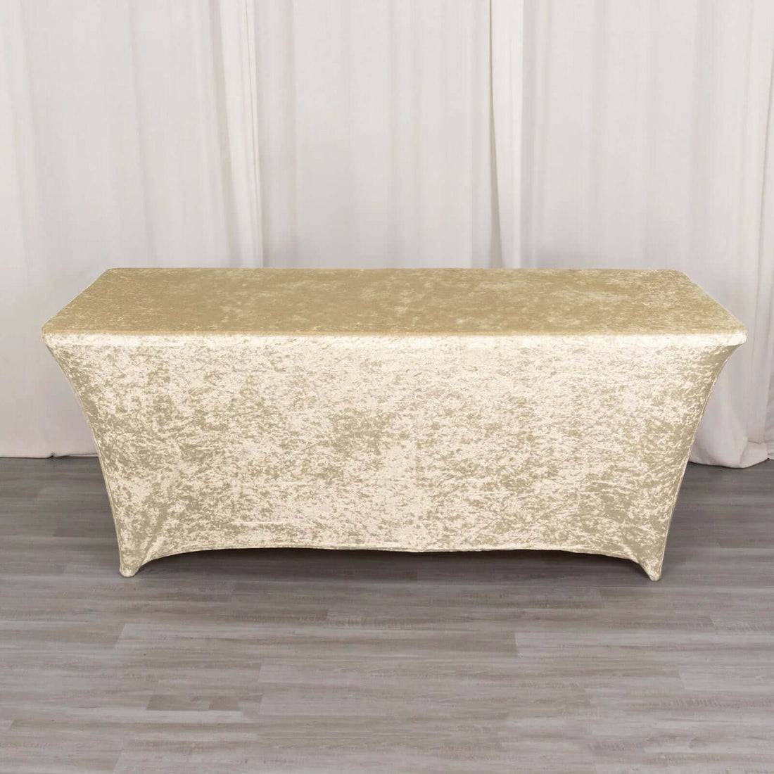 6ft Beige Crushed Velvet Stretch Fitted Rectangular Table Cover