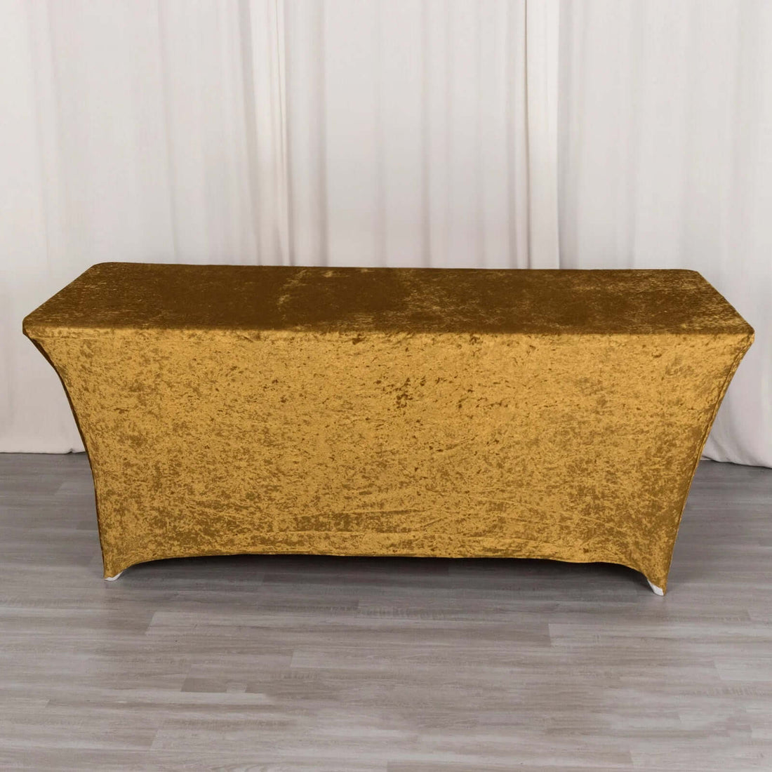 6ft Gold Crushed Velvet Stretch Fitted Rectangular Table Cover