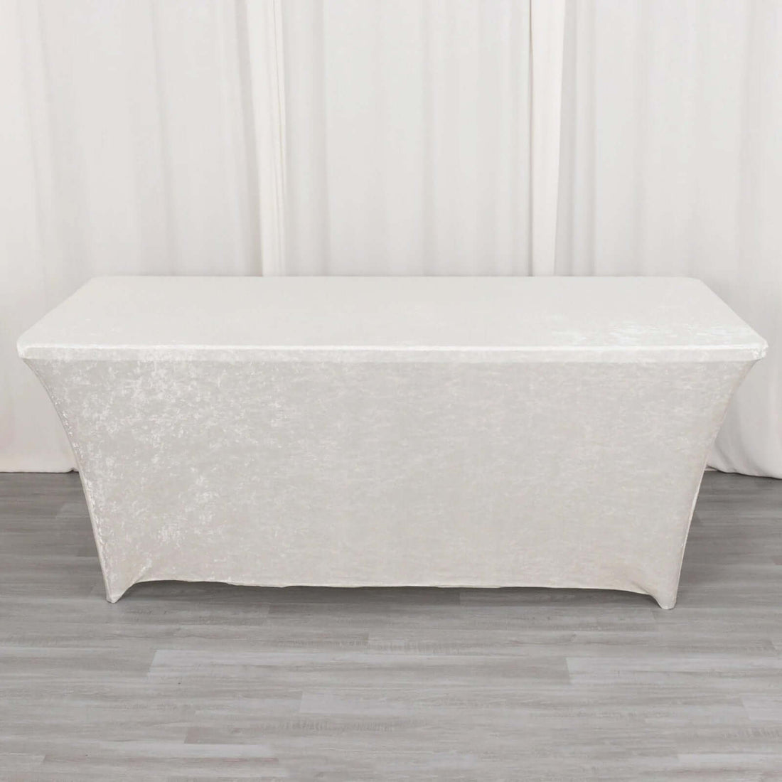 6ft White Crushed Velvet Stretch Fitted Rectangular Table Cover