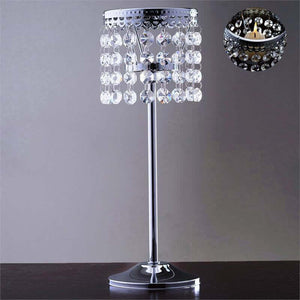 Crystal Beaded Chandelier Candle Holder 12" Silver - Stunning Metal Tealight Stand for Pillar Candles