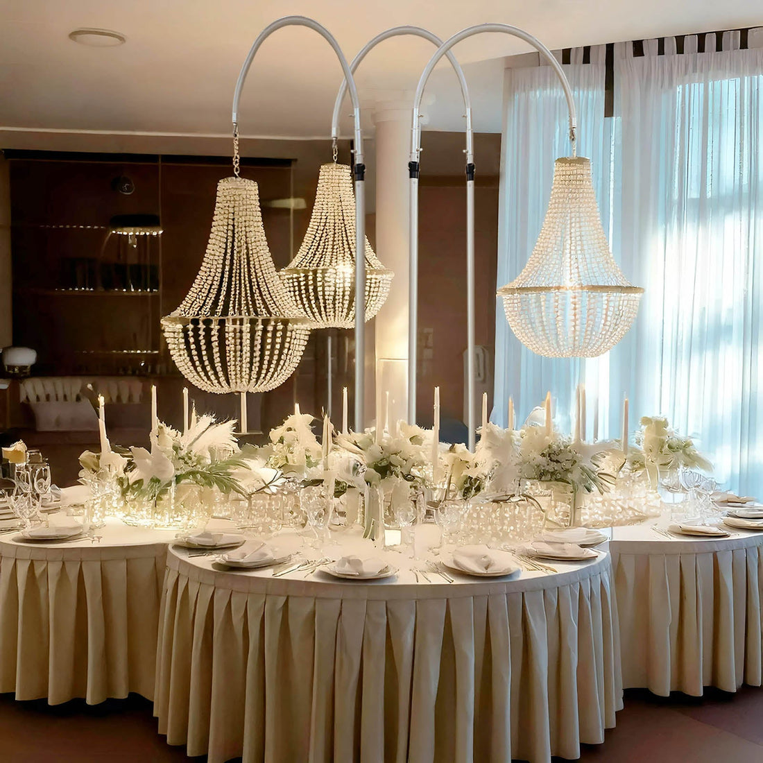 Silver Finish Curved Aluminum Chandelier Hanger and Coupler with Heavy Steel Base Plate