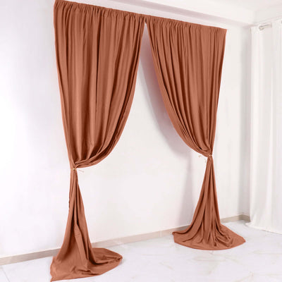 2 Pack Terracotta (Rust) Scuba Polyester Backdrop Drape Curtains, Durable Flame Resistant Event Divider Panels Wrinkle Free With Rod Pockets - 10ftx10ft
