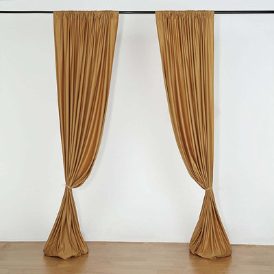 2 Pack Gold Scuba Polyester Backdrop Drape Curtains, Durable Flame Resistant Event Divider Panels Wrinkle Free With Rod Pockets - 10ftx10ft