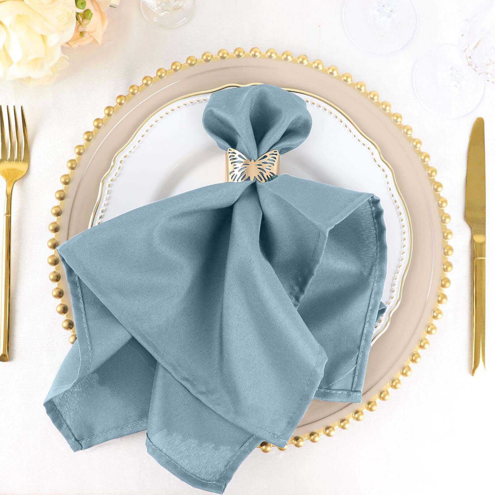 Dusty Blue Polyester Linen Napkins - 17x17