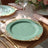 20-Pack Economy Plastic Charger Plates Round Dusty Sage Green with Gold Embossed Baroque Rim