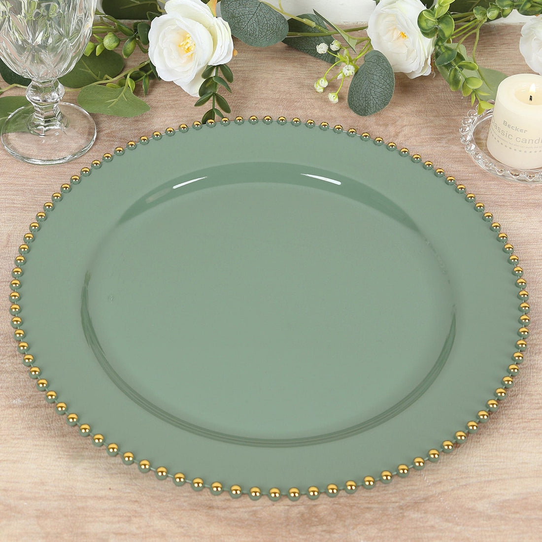 10-Pack Economy Plastic Charger Plates 13inch Round Dusty Sage Green