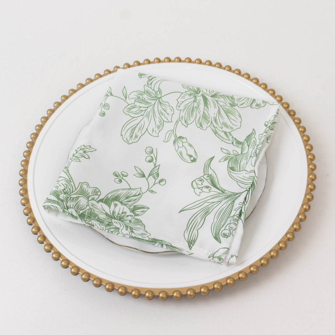 5-Pack French Toile Cloth Napkins – 17"x17" Dusty Sage Green and White Reusable Polyester Table