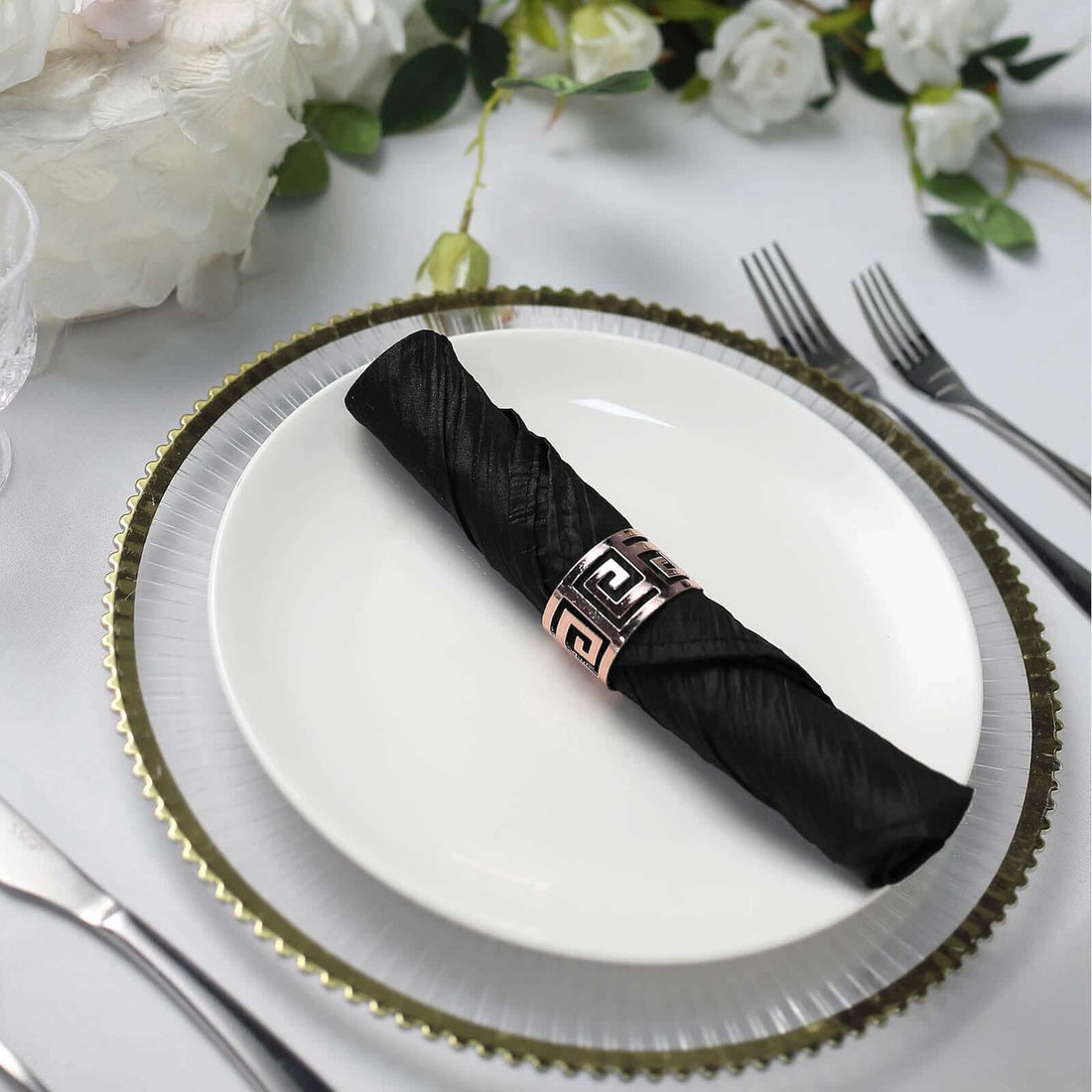 20 Inch x 20 Inch Black Accordion Crinkle Taffeta Cloth Dinner Napkins 5 Pack