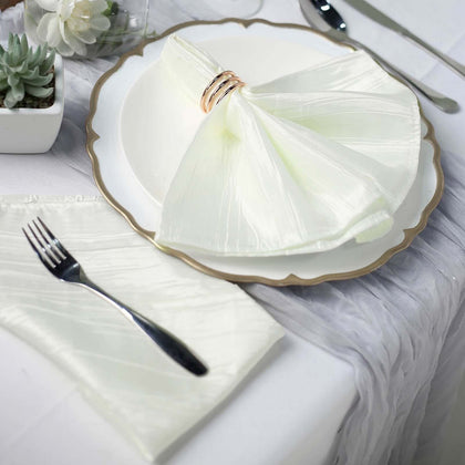 5 Pack Taffeta Napkins 20"x20" Ivory - Accordion Crinkle Cloth Napkins