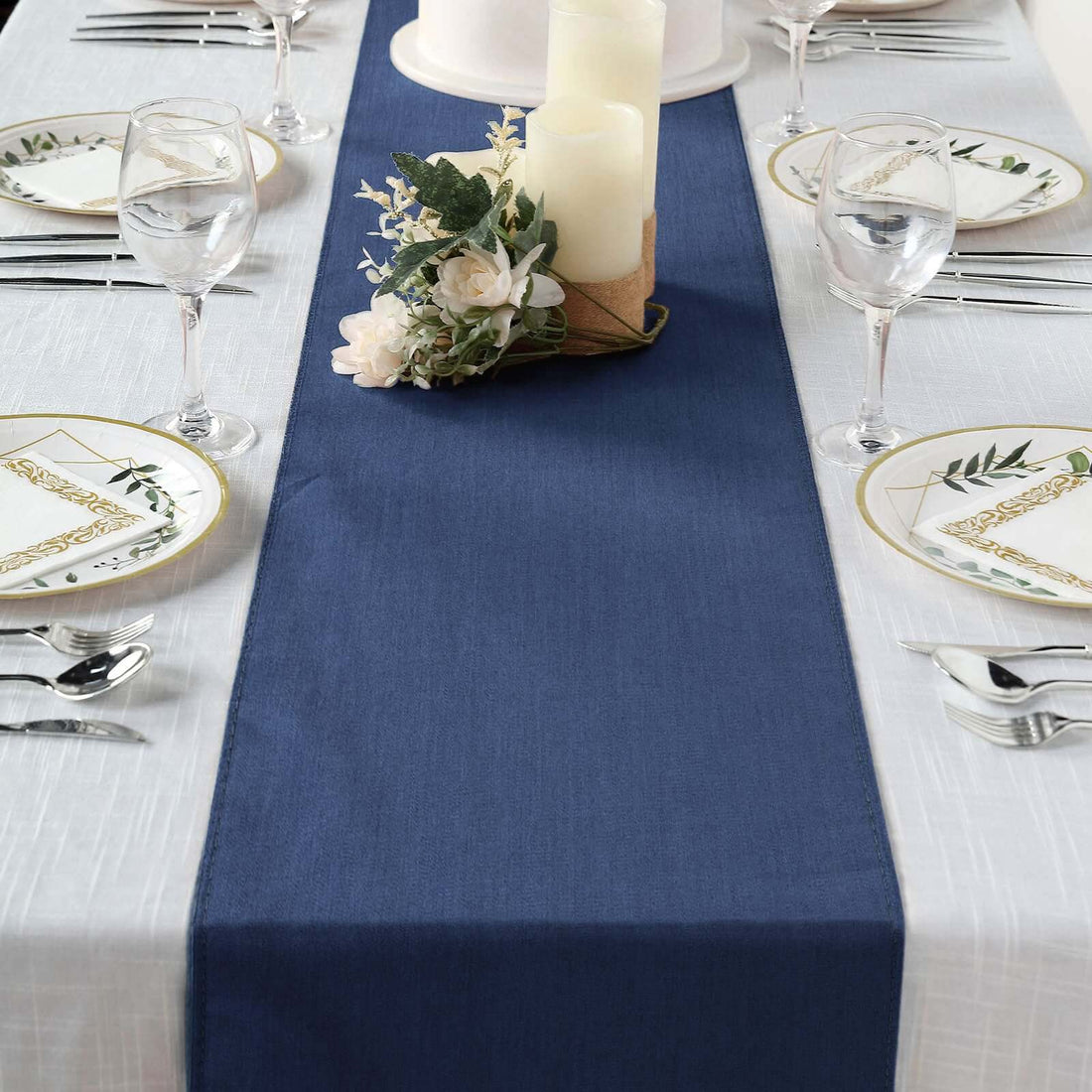 14"x108" Dark Blue Faux Denim Polyester Table Runner