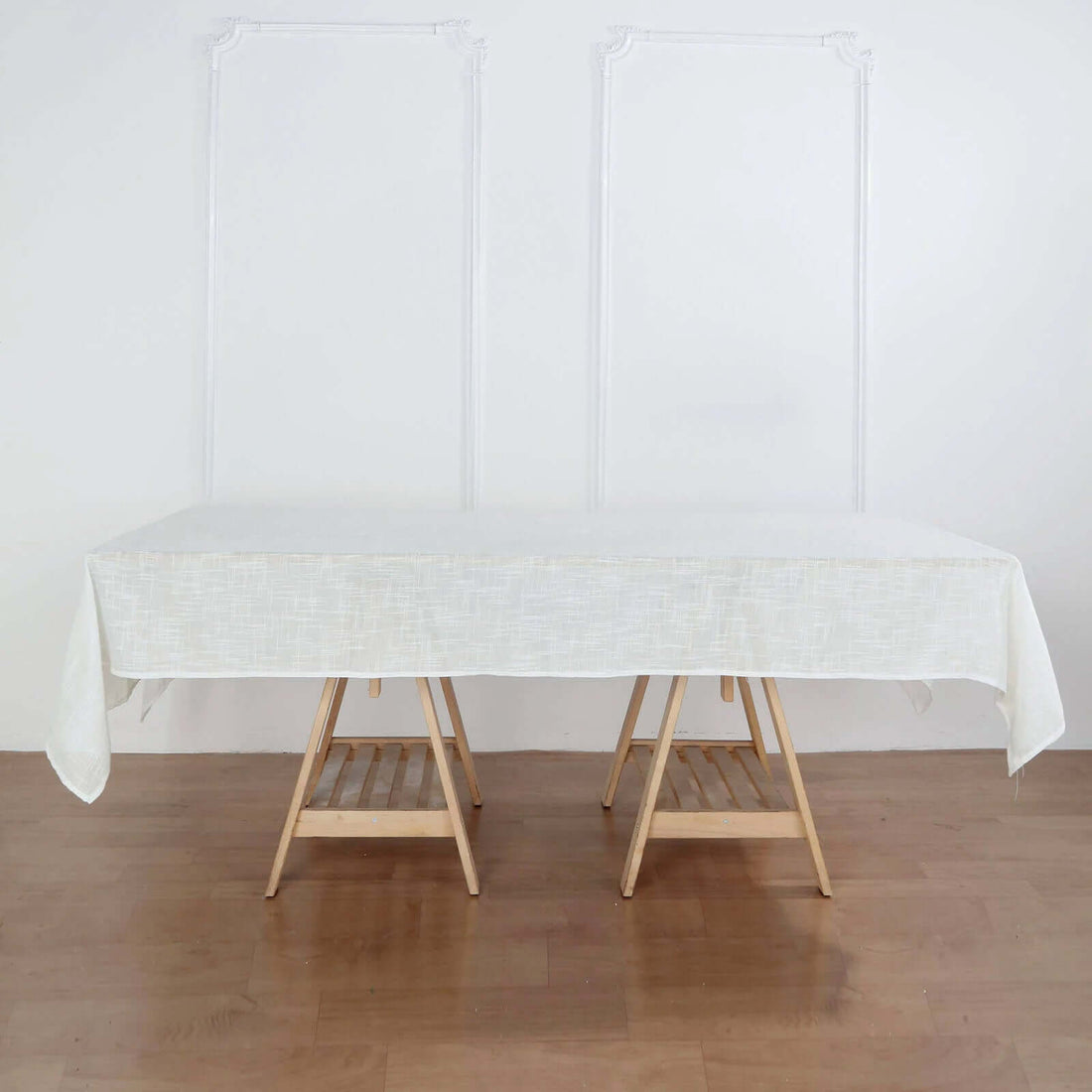 White Linen Slubby Textured Rectangular Tablecloth 60 Inch x 102 Inch