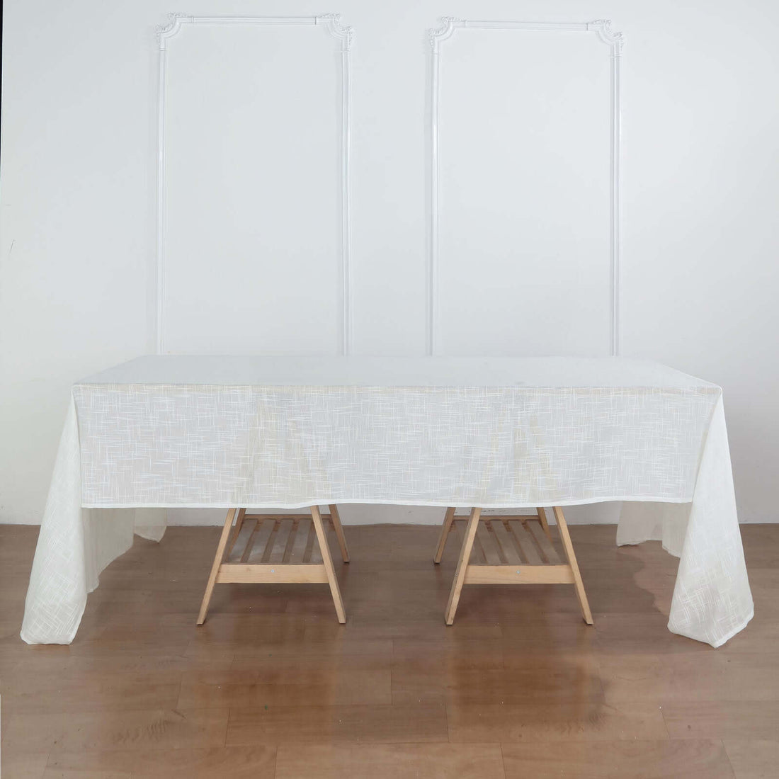 60 Inch x 126 Inch White Wrinkle Resistant Linen Tablecloth With Slubby Texture