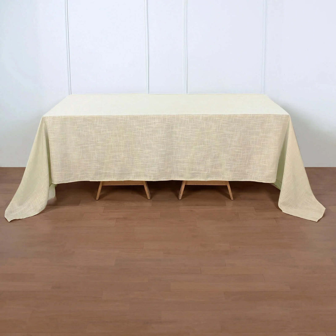 Wrinkle Resistant Linen Rectangular Tablecloth 90 Inch x 132 Inch Beige With Slubby Texture