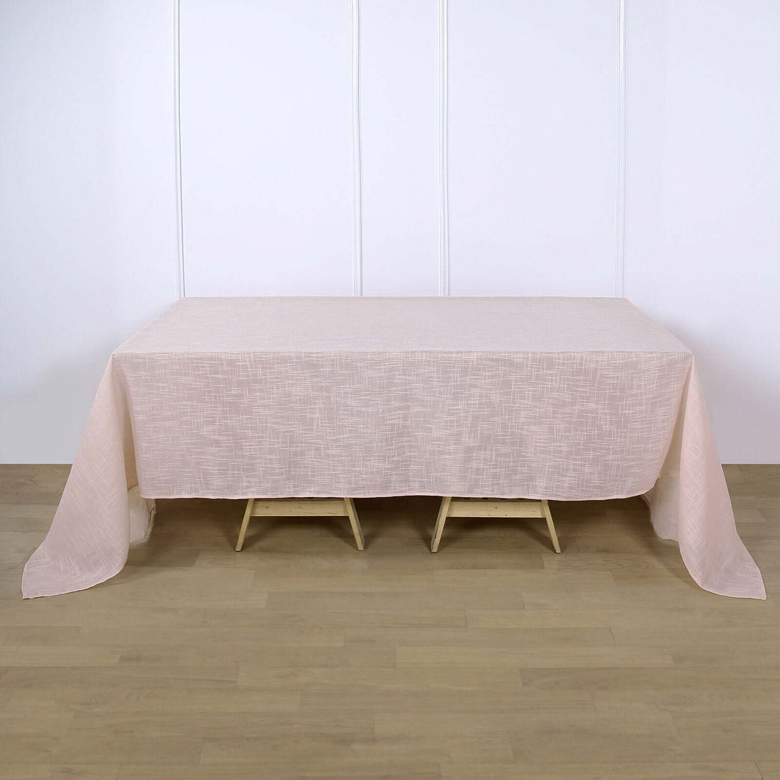 90 Inch x 132 Inch Blush Rose Gold Linen Rectangular Table Overlay