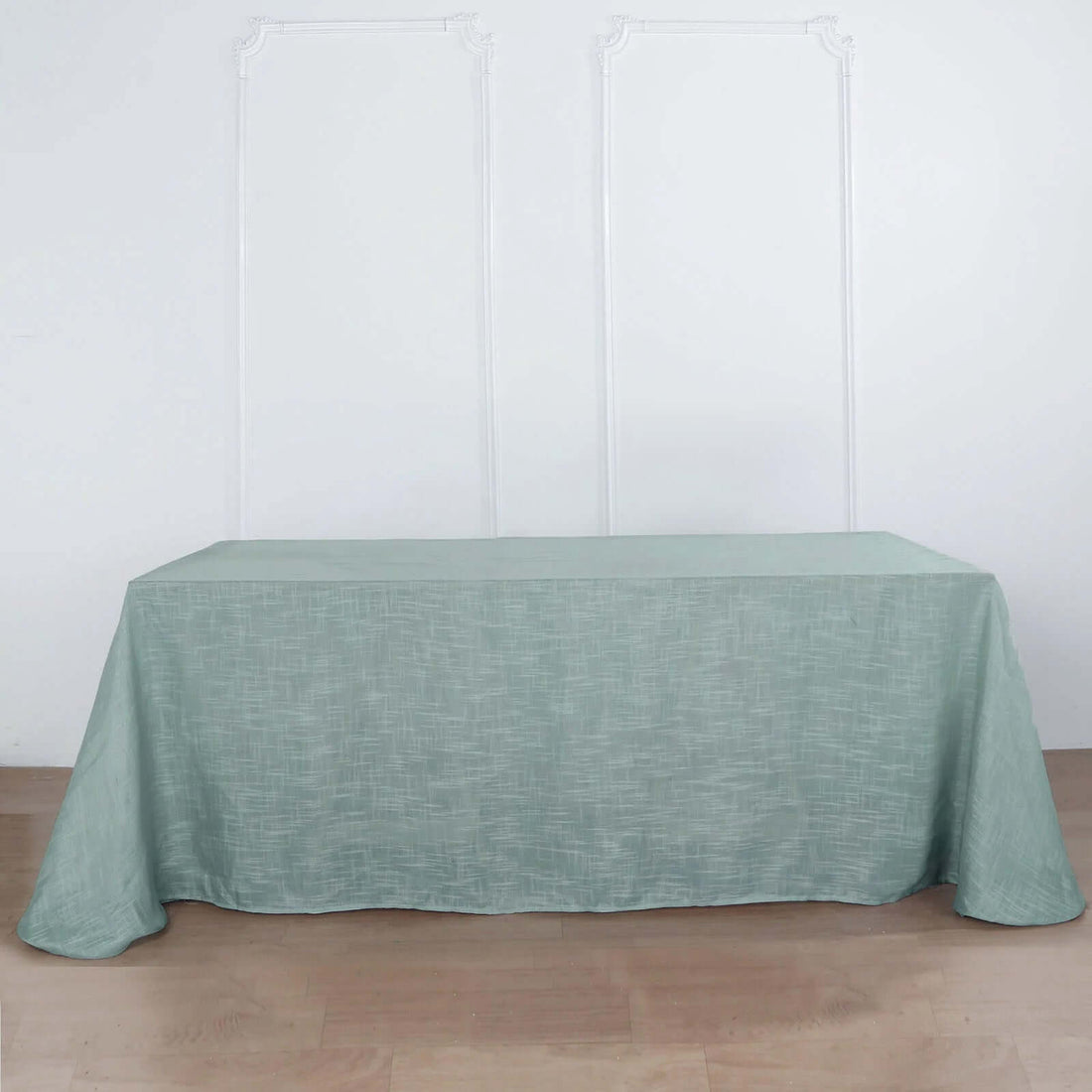 Rectangular Wrinkle Resistant Linen Tablecloth 90 Inch x 132 Inch Dusty Blue With Slubby Texture