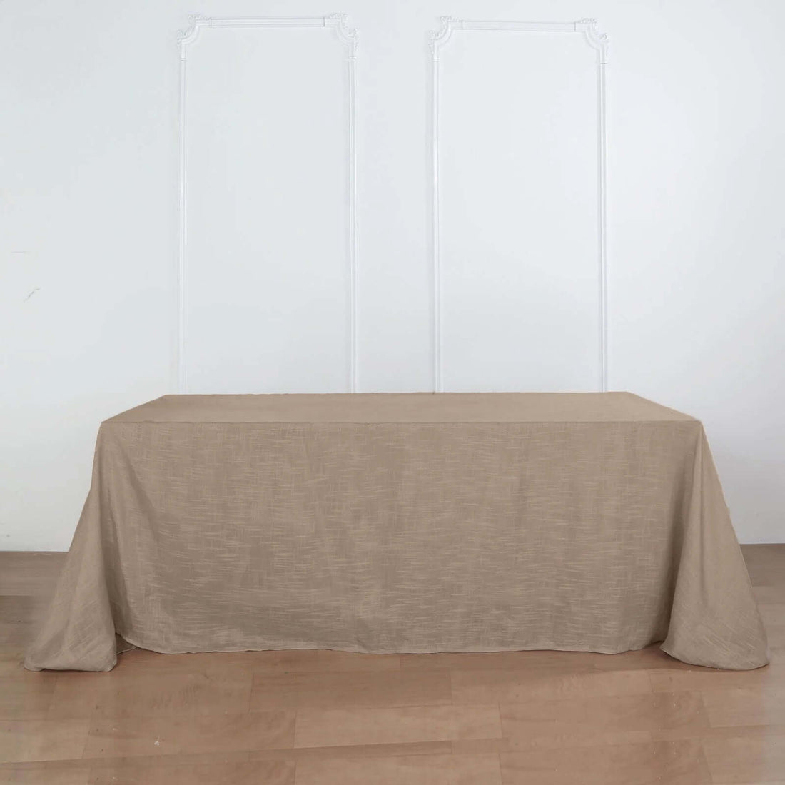 90 Inch x 132 Inch Rectangular Tablecloth In Taupe Linen With Slubby Texture