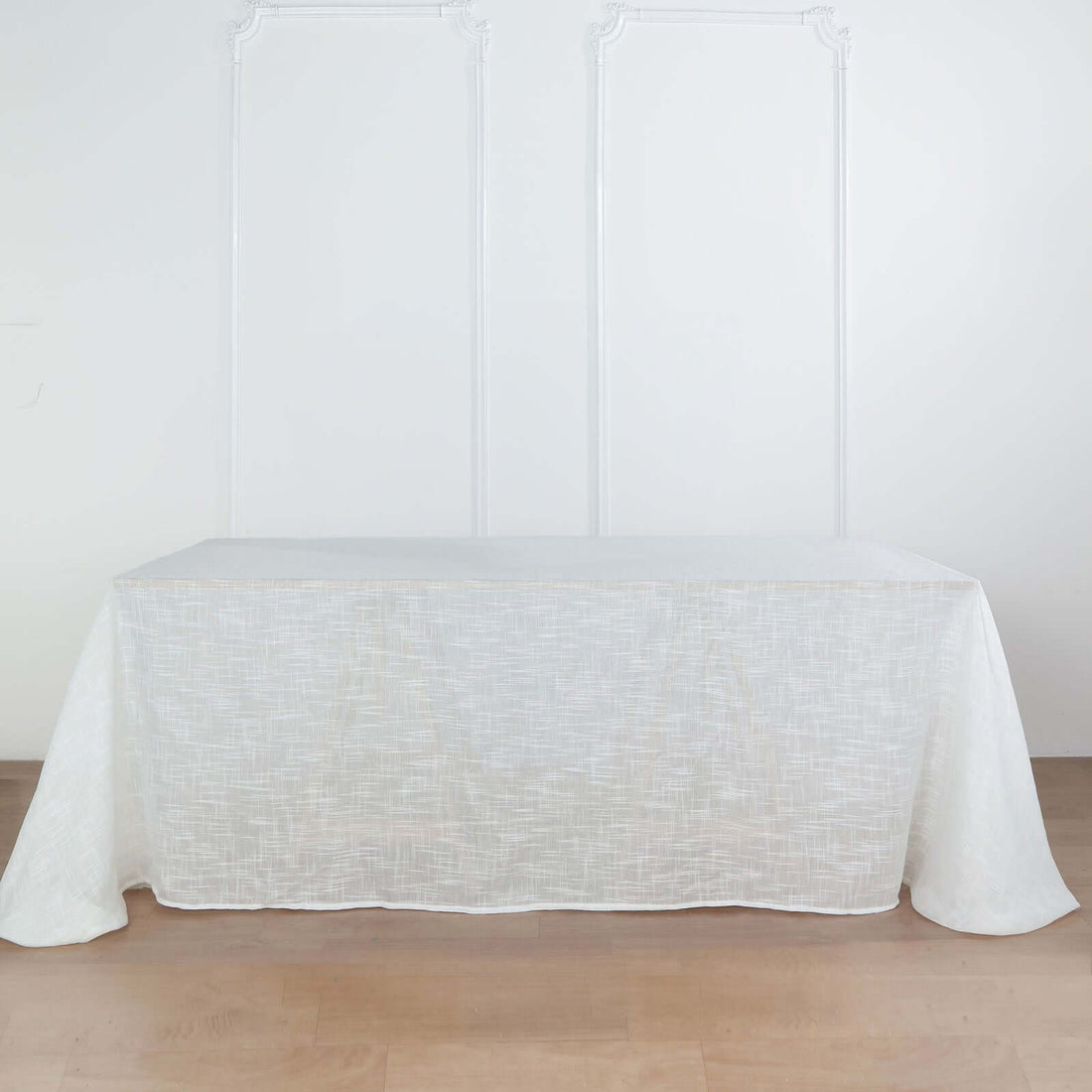 Rectangular Wrinkle Resistant Linen Tablecloth 90 Inch x 132 Inch White With Slubby Texture