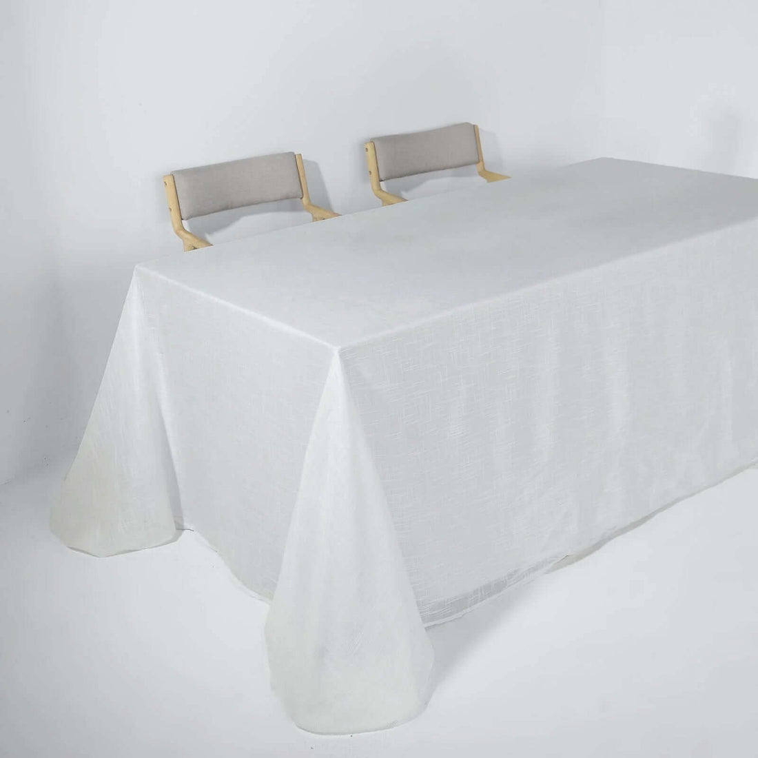 Faux Linen Rectangular Tablecloth 90"x156" White with Slubby Textured - Wrinkle Resistant & Seamless Table Cover for Boho Chic Events