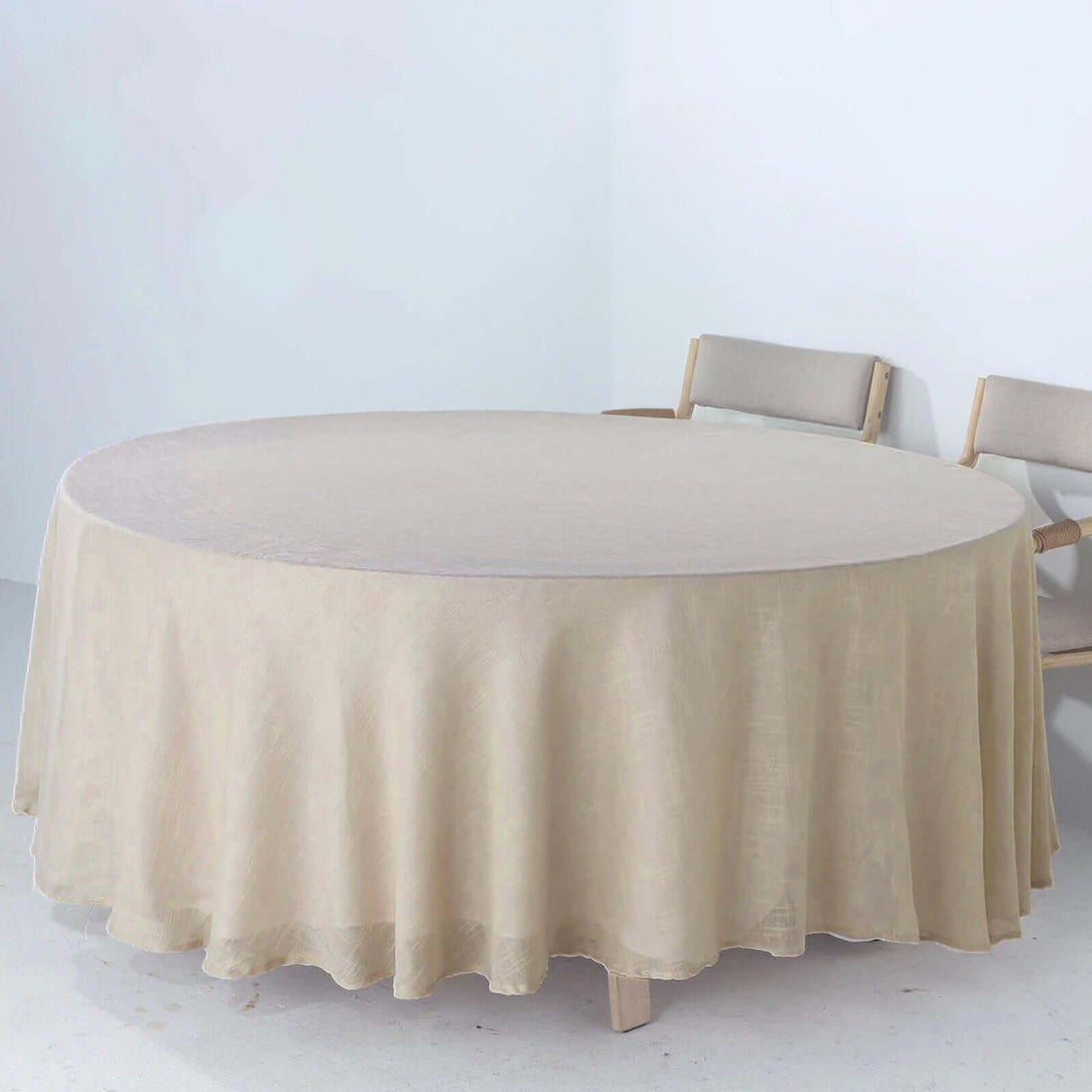 Beige Round Tablecloth 108 Inch Slubby Textured Wrinkle Resistant