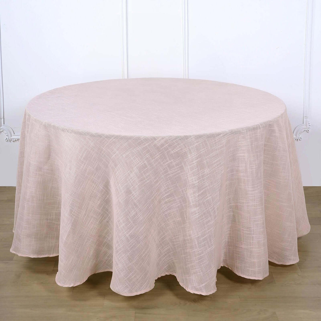 Linen Round Tablecloth 120 Inch Blush Rose Gold Slubby Textured Wrinkle Resistant