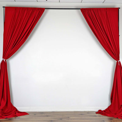 2 Pack Red Scuba Polyester Backdrop Drape Curtains, Durable Flame Resistant Event Divider Panels Wrinkle Free With Rod Pockets - 10ftx10ft