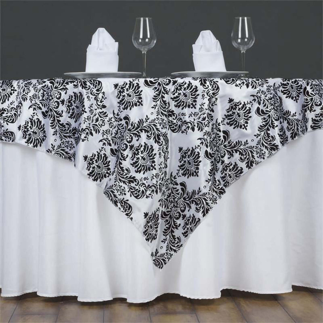 Black Damask Flocking Square Overlay 60 Inch x 60 Inch