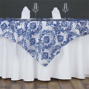 Flocking Square Table Overlay 60"x60" Royal Blue - Damask Table Topper