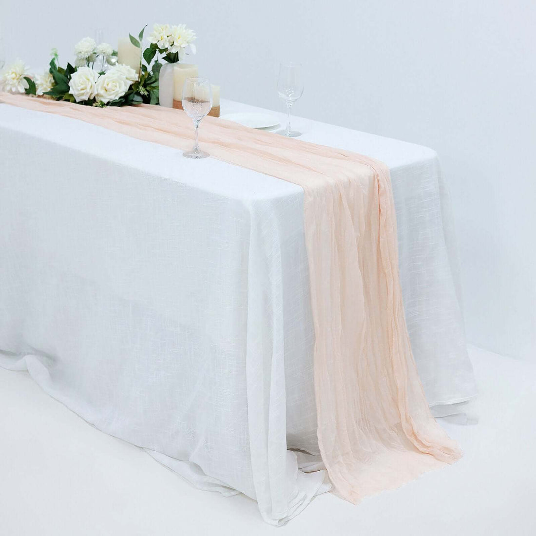 10 Feet Blush & Rose Gold Gauze Cheesecloth Table Runner