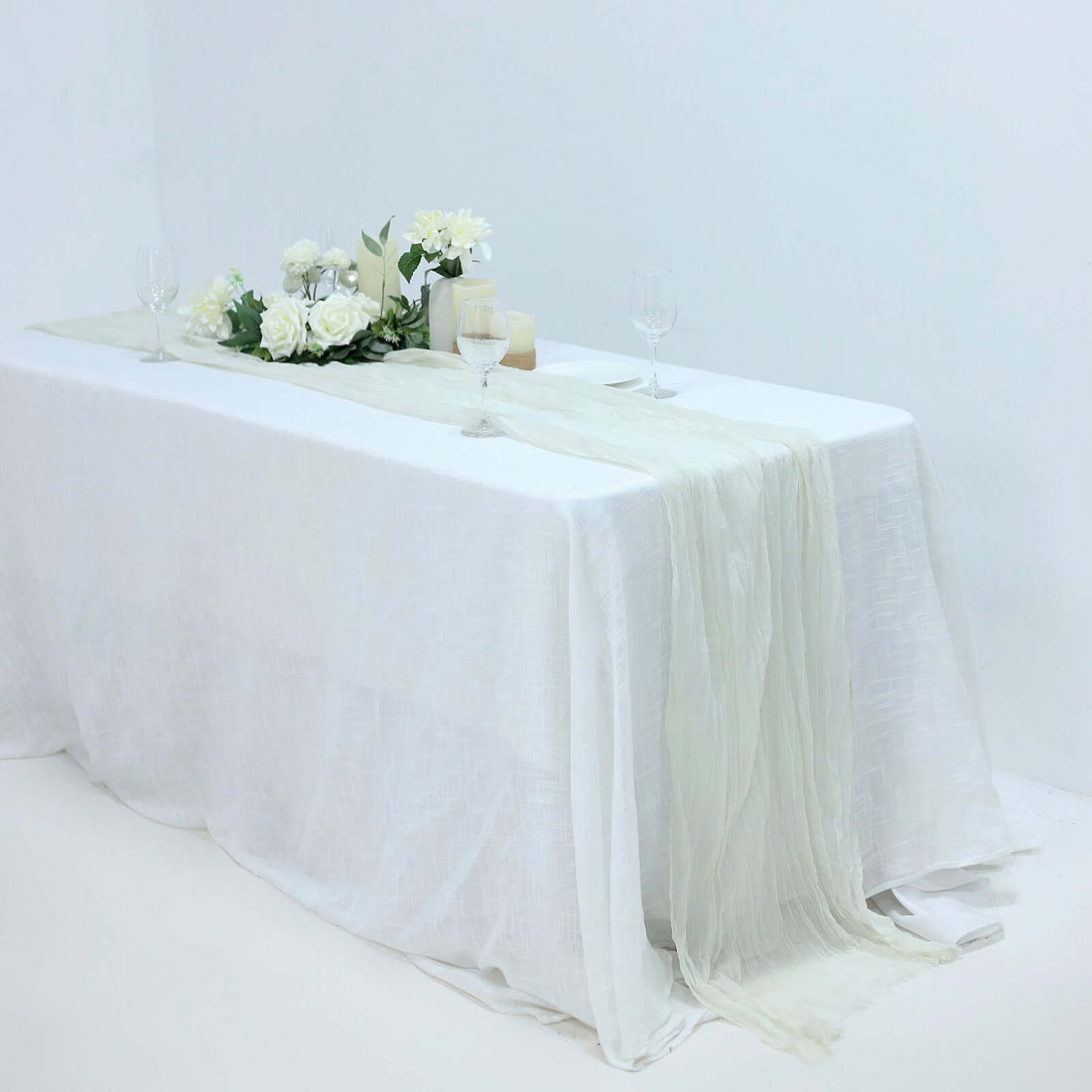 10 Feet Ivory Gauze Cheesecloth Boho Table Runner