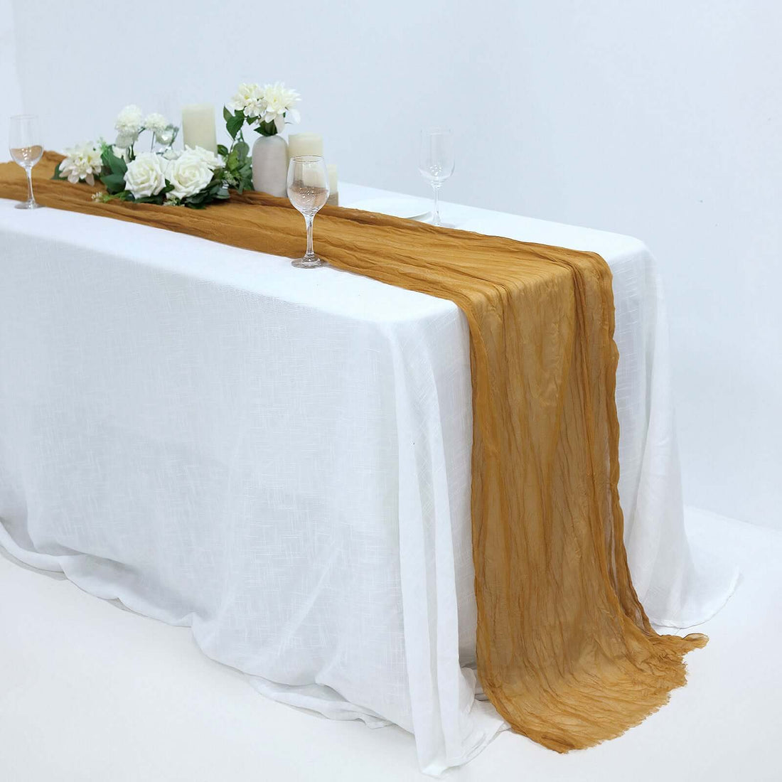 10 Feet Mustard Yellow Table Runner Gauze Cheesecloth Fabric