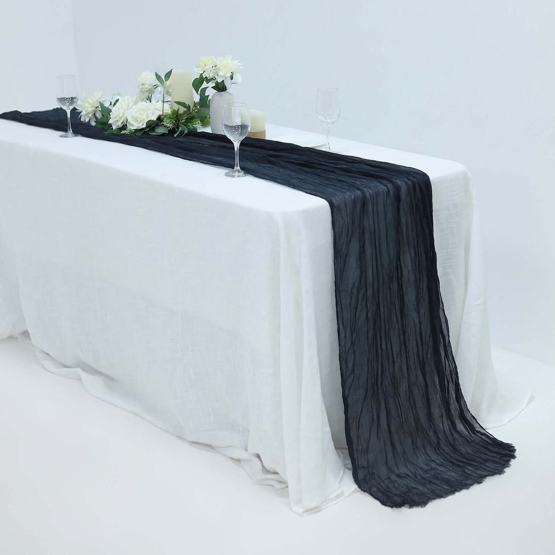 10 Feet Navy Blue Gauze Cheesecloth Boho Table Runner