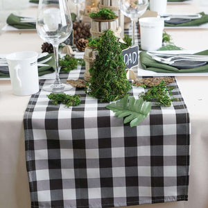 Gingham Polyester Table Runner 14"x108" Black/White Buffalo Plaid - Checkered Farmhouse Outdoor Table Linen