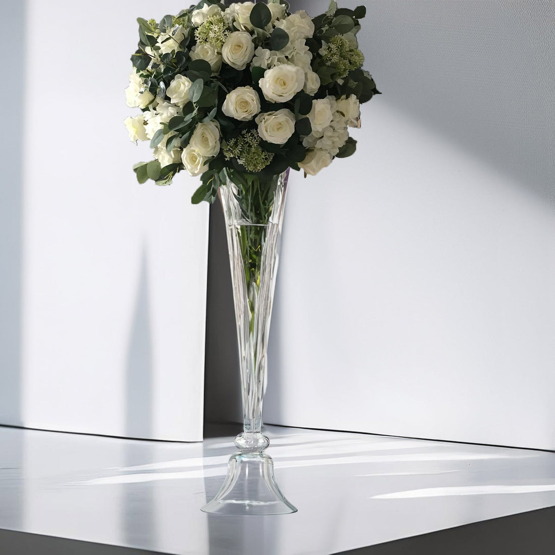 40 Inch Clear Tall Floor Glass Reversible Trumpet Vase Clarinets