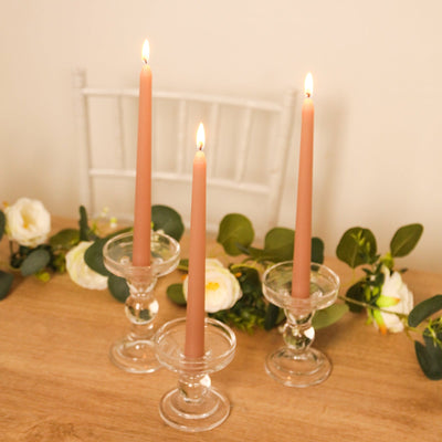 10-Pack Taper Candles 10" Premium Wax Design Dusty Rose - Unscented Candles