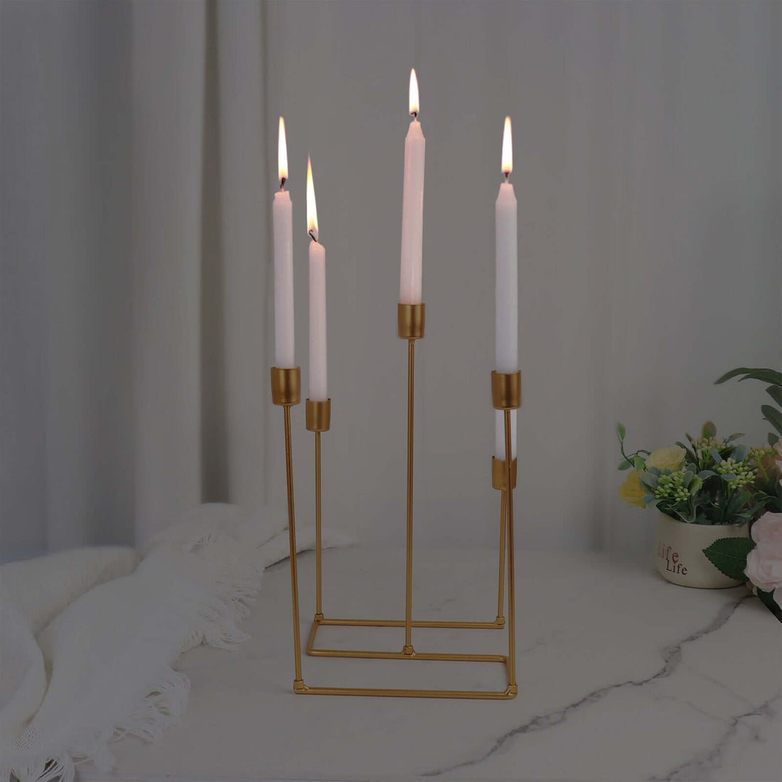 12inch Gold Metal 5-Arm Geometric Taper Candle Holder Candelabra, Wedding Table Centerpiece