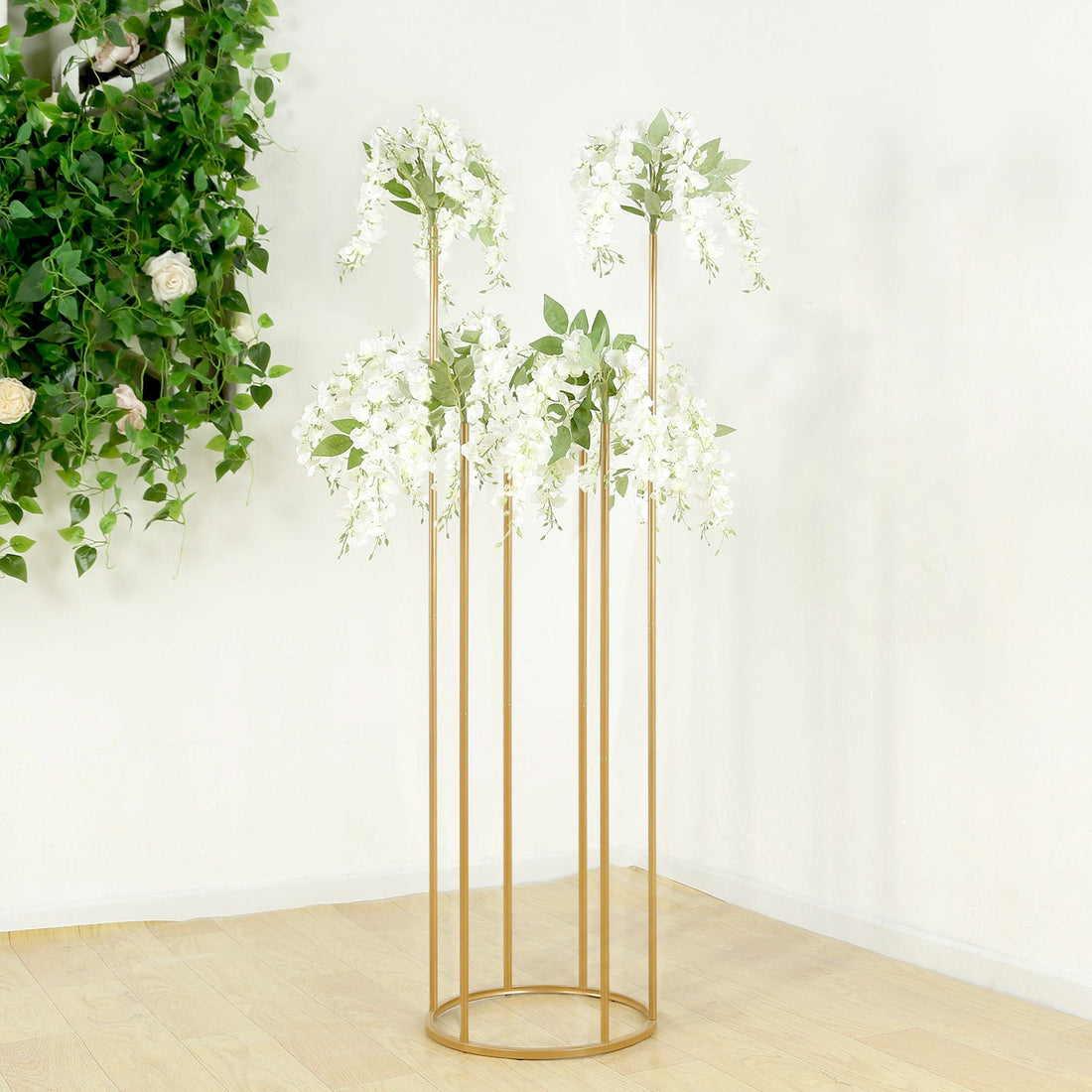 Gold Metal 6-Tubes Single Stem Flower Centerpiece in Minimalist Style, Bud Vase